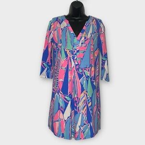 Lilly Pulitzer Pink & Blue Out To Sea Ali V-Neck Tunic Dress Size XS